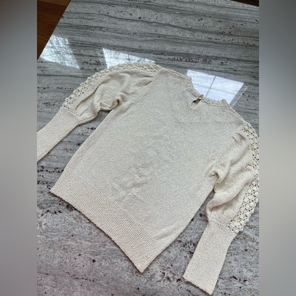 70s Ivory Crochet Boucle Knit Mutton Sleeve Jumper Sweater size - Picture 5 of 9